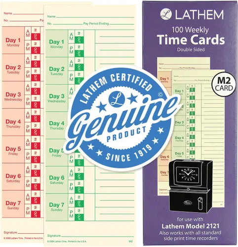 Miniatura 2 de Lathem Tarjetas de tiempo, semanales, de 2 caras, 3 3/8" x 9", caja de 100