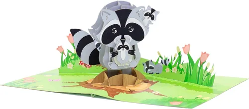 Miniatura 2 de WOWPAPERART Raccoon Family - Tarjeta de felicitación 3D desplegable para todas las ocasiones, amor, cumpleaños, Navidad, buena suerte, día