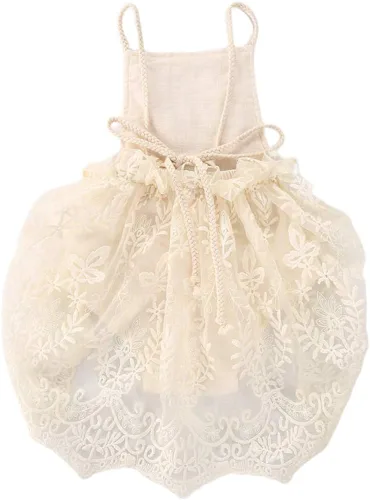 Miniatura 3 de Easisim Conjunto de ropa para bebé recién nacido, con bordado de encaje, halter, espalda descubierta, enterizo, enterizo, conjunto de traje de sol