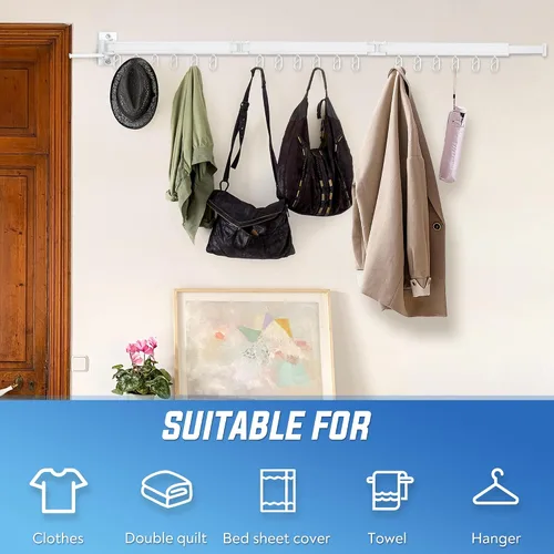 Miniatura 6 de ZOFGENOW Tendedero de Ropa de Pared Plegable, Retráctil y Colapsible (Tri-Pliegue) de Aluminio que Ahorra Espacio para Uso Interior y Exterior