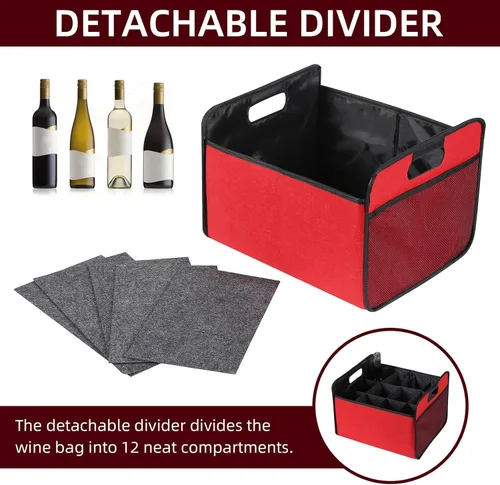 Miniatura 4 de LITLANDSTAR 12 botellas de vino, caja de almacenamiento plegable para botellas de vino, bolsa de licor de fieltro de alta calidad con asas para Negro