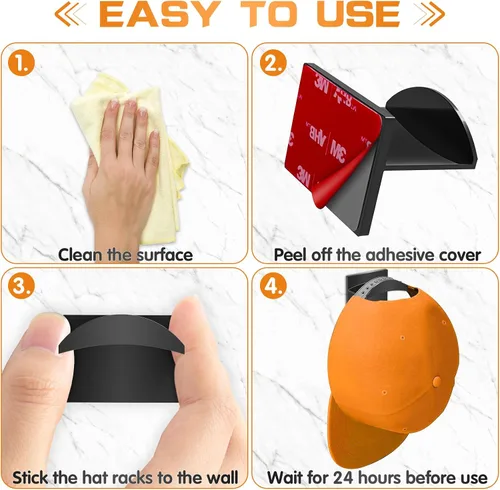 Miniatura 4 de Ganchos adhesivos para pared (12 unidades) - Estantes para sombreros de béisbol, diseño minimalista de estante para sombreros, colgadores