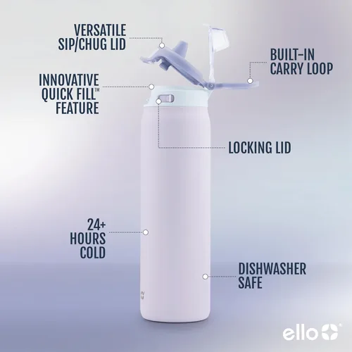 Miniatura 3 de Ello Pop & Fill Insulated Stainless Steel Water Bottle with Quick Fill Lid, Leakproof Locking, Sip or Chug Spout, BPA-Free, Double Wall Vacuum