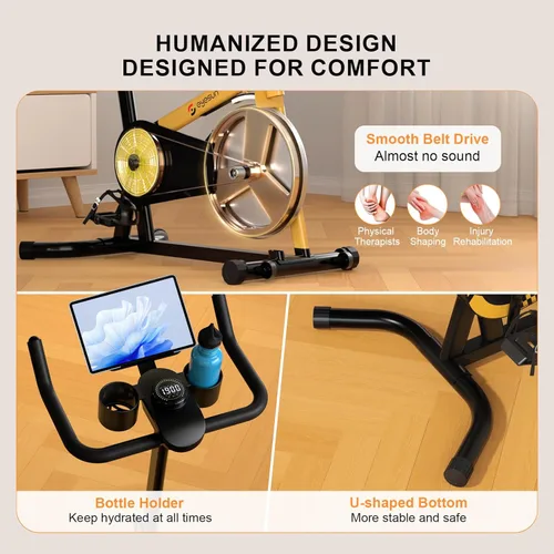 Miniatura 7 de Exercise Bikes for Home, Exercise Bike with Adjustable Friction, Brake Pad Resistance Silent Belt Drive, 330lbs Weight Capacity &Upgraded Version