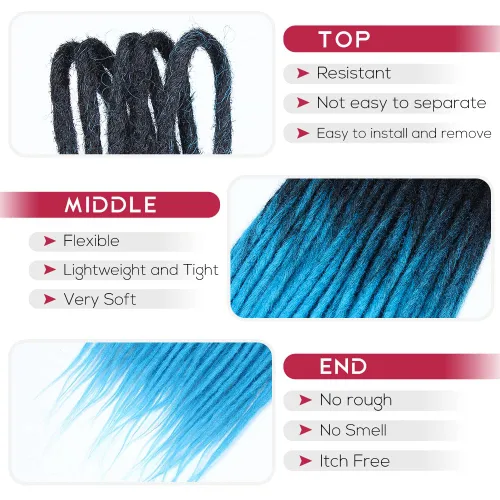 Miniatura 3 de Kraler Extensiones de Rastas Azules de Doble Extremo de 18 Pulgadas, 20 Hebras Sintéticas DE Extensiones de Rastas Hechas a Mano, Estilo de Rastas