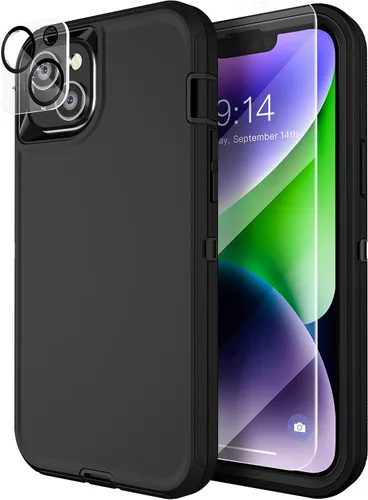 Miniatura 16 de MXX Funda resistente hecha para iPhone 14 con pantalla de vidrio templado, protector de lente de cámara de 3 capas, protección de cuerpo completo, a