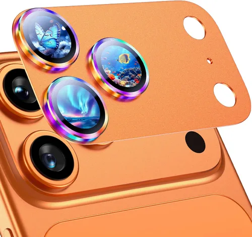 Miniatura 30 de Uyiton Protector de lente de cámara para iPhone 17 Pro - [Tipografía única + lente de teléfono diseño de círculo rojo] Cubierta de cámara de vidrio