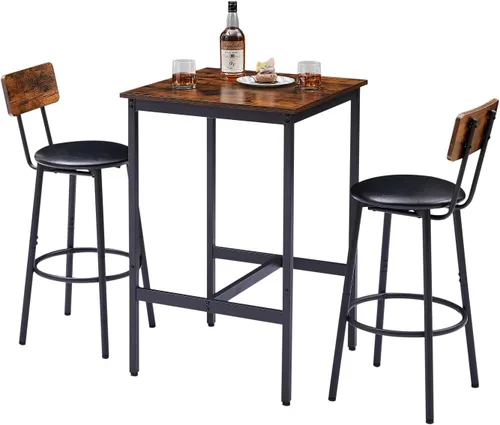 Miniatura 9 de Anwick Juego de mesa de bar y sillas de 3 piezas para pub y 2 taburetes con respaldo, juego de mesa auxiliar de desayuno para espacios pequeños