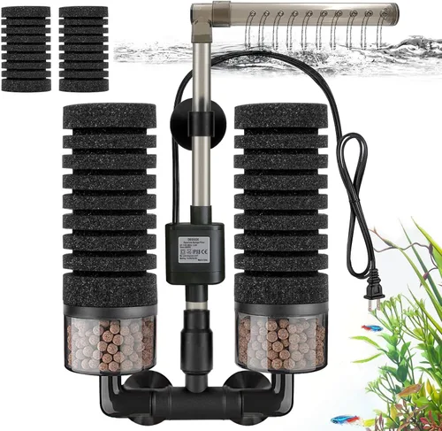 Miniatura 8 de Filtro de Esponja Eléctrico para Acuario con Bomba de Agua Sumergible Motor Silencioso para Camarones, Bettas con Medios Bio Cerámicos y 2 Esponjas