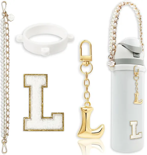 Miniatura 37 de Letter Handle Strap Accessories with Cute Initial Charm Compatible with Owala Water Bottle 24oz 32oz 40oz Owala Kids Púrpura