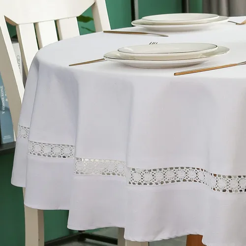 Miniatura 32 de EHouseHome Mantel de tela resistente con encaje blanco, impermeable, sin arrugas, resistente a las manchas, a prueba de aceite, para comedor