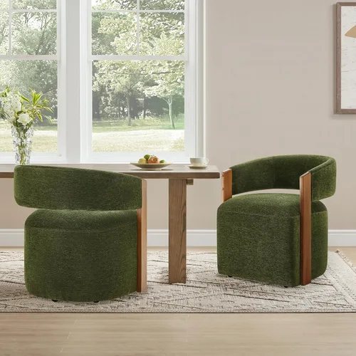 Miniatura 11 de KISLOT Juego de 4 sillas de comedor tapizadas, sillas de comedor modernas con ruedas, sillón de madera lateral de cocina con asiento de cojín
