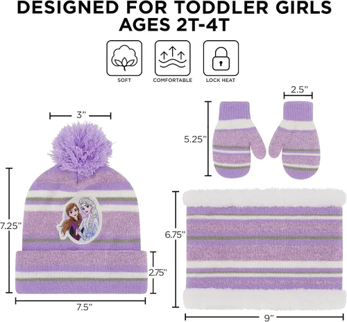 Miniatura 7 de Disney - Juego de gorro de invierno para niñas, bufanda y guantes para niños pequeños, 2-4 o Frozen Elsa & Anna, sombrero, bufandas y guantes