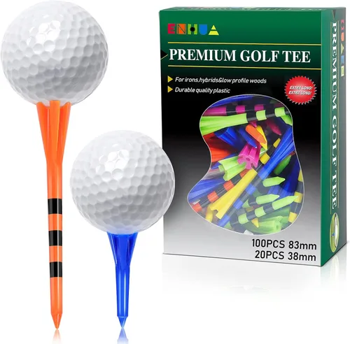 ENHUA GOLF Paquete de 120 camisetas de plástico, camisetas azules irrompibles de 3-1/4 pulgadas con 20 camisetas cortas de golf a granel, 3-1/4