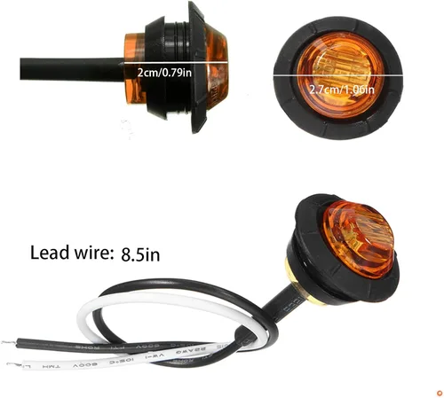 Miniatura 4 de 10 luces de marcador LED ámbar de 3/4 pulgadas, luz LED de marcador de remolque, luz LED de marcador de bala, luz indicadora de identificación