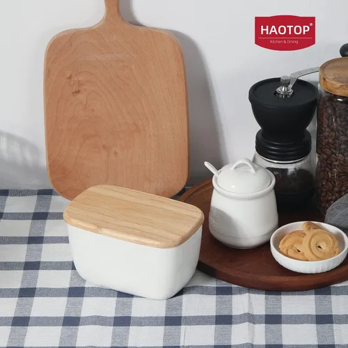 Miniatura 7 de Mantequillera de porcelana perfecta para 4 barras de mantequilla, recipiente de mantequilla grande de cerámica con tapa (blanco)