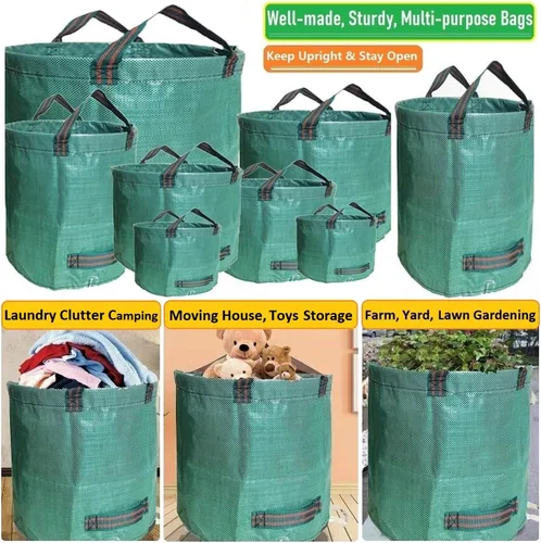 Miniatura 3 de Paquete de 2 bolsas profesionales de jardín grandes de 80 galones (D26, H33 pulgadas) con guantes de jardinería para bolsas de hojas, residuos