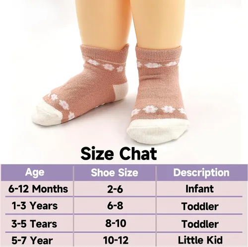Miniatura 7 de Tphon Toddler Girls Socks with Grips Baby Anti Slip Ankle Socks 12 Pairs Kids Cute Cartoon Patterns Sock for 6M-7Years