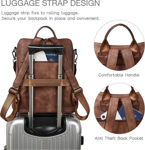 Miniatura 3 de Mochila de cuero Shrrie para mujer, bolso de diseñador de moda para mujer, mochila de viaje convertible, bolso de hombro con muñequera, Mochilas