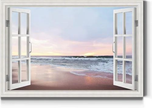 Miniatura 34 de Renditions Gallery Lienzo decorativo para pared, vista de barco viejo atracado en la playa de arena blanca, obra de arte para colgar en la pared