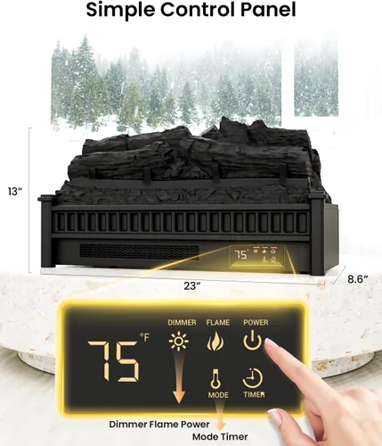 Miniatura 5 de AIRMATE Calentador eléctrico de chimenea de 1500 W, troncos de inserción de chimenea eléctrica de 22 pulgadas, temporizador de chimenea de 12 horas