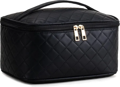 Miniatura 8 de HBlife Bolsa de maquillaje de viaje portátil y bonita bolsa de cosméticos de cuero, bolsa de maquillaje grande, organizador de maquillaje, bolsa