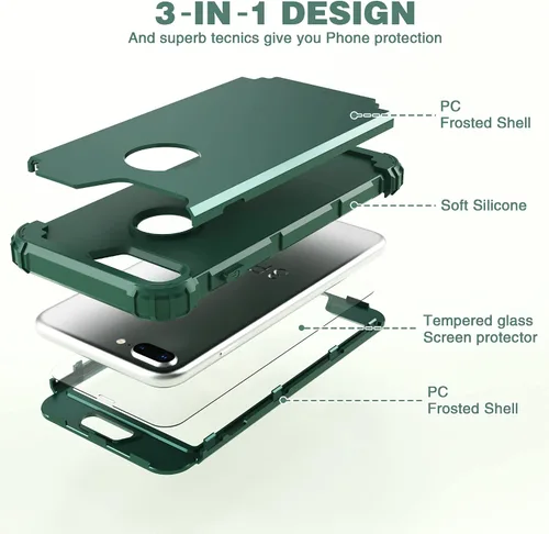Miniatura 9 de IDweel Funda para iPhone 8 Plus, para iPhone 7 Plus con Protector de Pantalla, 3 en 1, híbrida a prueba de golpes de servicio pesado, protección