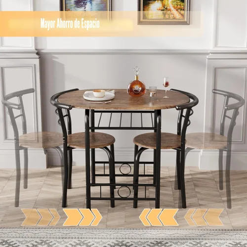 Miniatura 4 de JUMMICO juego de mesa redonda de 3 piezas de madera y sillas, mesa de grano de madera para ahorrar espacio en la cocina, rincón de desayuno