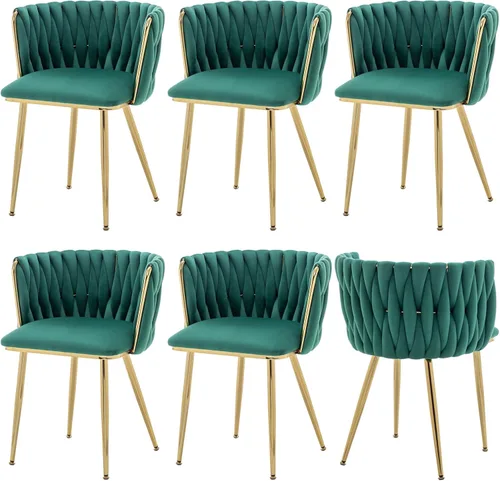 Miniatura 12 de ECHINGLE Juego de 2 sillas de comedor de terciopelo, modernas sillas de comedor tejidas tapizadas con patas de metal dorado, sillas decorativas