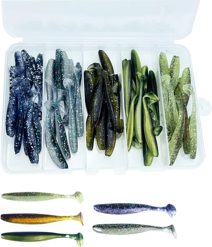 Cebos de natación de cola de paleta, señuelos de pesca de plástico suave, cebos de natación para pesca de lubina, 30/50 piezas con caja, cebos de A: