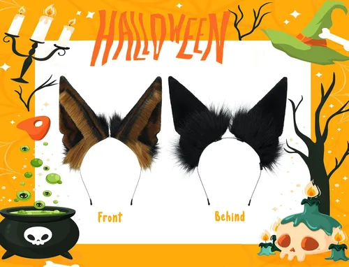 Miniatura 2 de Loiahoer Diadema de orejas de chacal, diadema de pelo de zorro lobo hecha a mano, accesorios para la cabeza, Halloween, cosplay, fiesta de disfraces