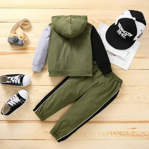 Miniatura 3 de itkidboy Conjunto de 2 piezas de ropa de bebé niño con capucha y sudadera con bloques de color + pantalones