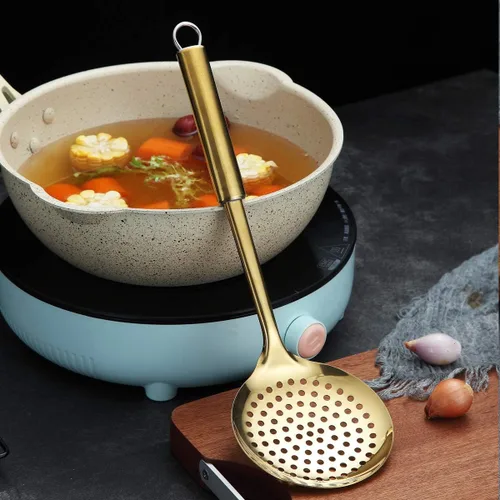 Miniatura 3 de Berglander Espumador, Colador de Acero Inoxidable Dorado, Cocina Dorada con Chapado de Titanio, Cucharas Ranuradas, Para Cocina, Colador de Metal 3.