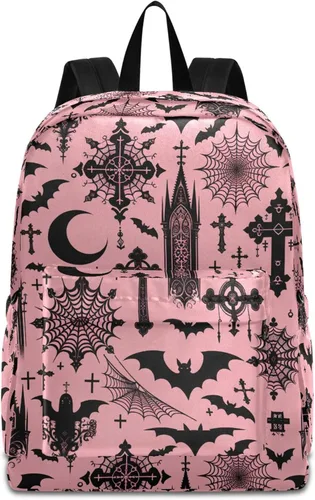 Miniatura 20 de MNSRUU Mochila para estudiantes para la escuela, Halloween, mochila luminosa de murciélagos para laptop, mochila estética para niñas, niños, mochila