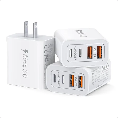 Miniatura 10 de [Paquete de 2/40W] Bloque de cargador de pared USB C de 4 puertos, cubo de carga rápida de ladrillo de alimentación tipo C Power Delivery, enchufe