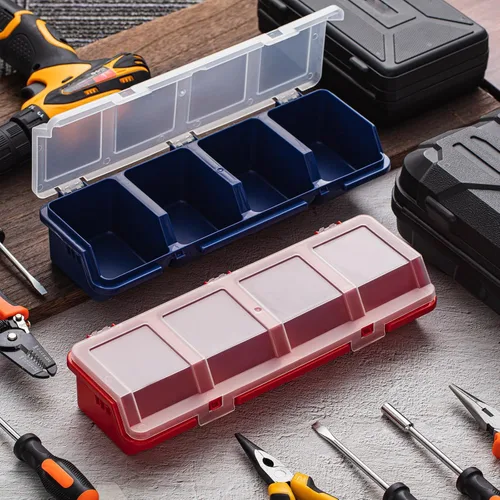 Miniatura 6 de Hushee Caja organizadora de tornillos de 4 piezas con tapa, 4 compartimentos, separador de contenedores de herramientas, organizador de hardware