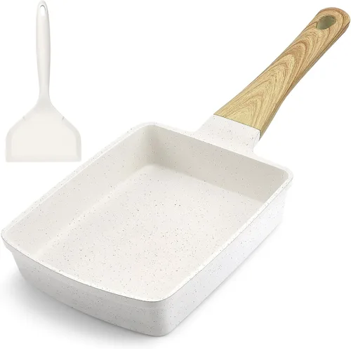 Miniatura 8 de GiPP Sartén de cerámica antiadherente para huevos, sartén dividida 3 en 1 para tortilla de desayuno, 7.9 pulgadas con mango resistente al calor