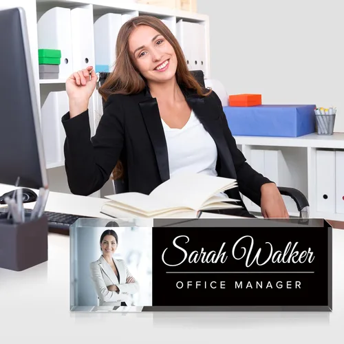 Miniatura 3 de Placa de nombre de escritorio personalizada con foto, placa de nombre personalizada para escritorio, decoración de oficina para mujeres y hombres