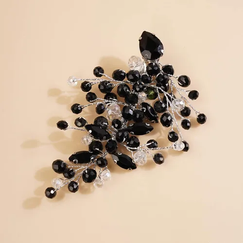 Miniatura 3 de Xerling Pinzas para el cabello de cristal negro para novias, bodas, piezas de pelo con diamantes de imitación, accesorios plateados para el cabello