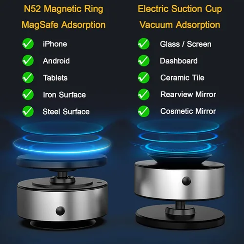 Miniatura 4 de Soporte magnético para teléfono al vacío, soporte de teléfono con ventosa giratoria de 360 grados con ventosa eléctrica, adecuado para automóvil