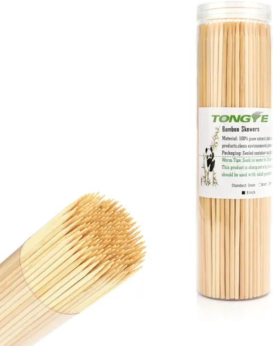 Miniatura 6 de [100 unidades] Brochetas de bambú de 6 pulgadas, pinchos de madera de primera calidad sin astillas, brochetas para parrilla, barbacoa, aperitivo