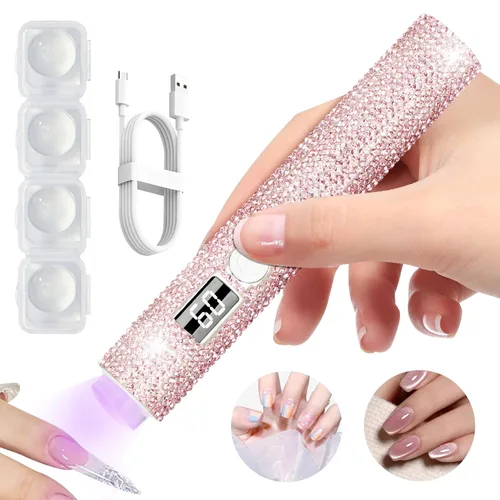 Luz UV de mano para uñas de gel, lámpara de uñas UV con purpurina, mini lámpara de uñas de gel portátil inalámbrica para curado rápido, secador de