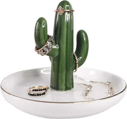 AUTOARK Bandeja de joyería con soporte de anillo de cactus, organizador de exhibición de joyería de escritorio, decoración de oficina y hogar,
