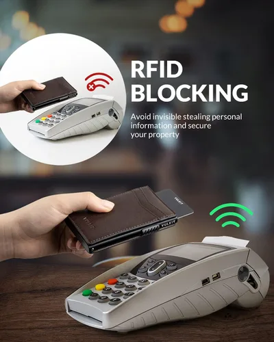 Miniatura 42 de VULKIT Billeteras delgadas para hombre, con bloqueo RFID, diseño minimalista con capacidad para hasta 11 tarjetas, Negro -, Minimalista