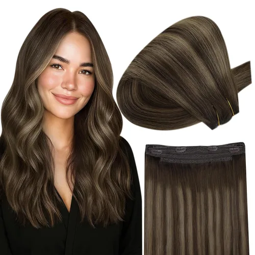 Miniatura 21 de Fshine - Extensiones de cabello humano con clip, de 16 pulgadas, con clip, color marrón chocolate, mezcla de rubio caramelo, extensiones de cabello