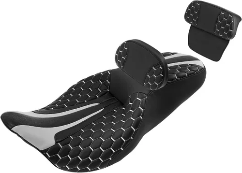 Miniatura 44 de Asiento de conductor, pasajero y piloto - SLMOTO Asiento de motocicleta de una pieza para 2 personas, compatible con Harley Touring Road King CVO