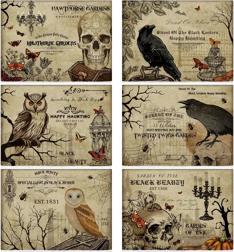 Miniatura 20 de Ganeen Juego de 6 toallas de mano de Acción de Gracias con texto en inglés «Hello Fall» en blanco y negro, vintage, calabaza, camión, motero