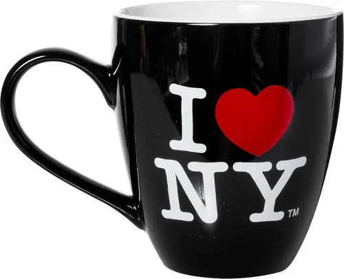 Artisan Owl I Love New York - Taza de café bistró de cerámica con licencia oficial de 16 onzas, 4.5 pulgadas de alto (negro)
