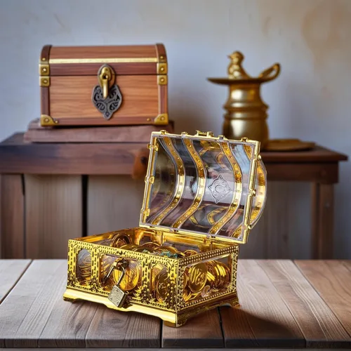 Miniatura 5 de Cofre del tesoro pirata para niños: pequeña caja del tesoro con cerradura y llave, caja de colección vintage de plástico para almacenamiento