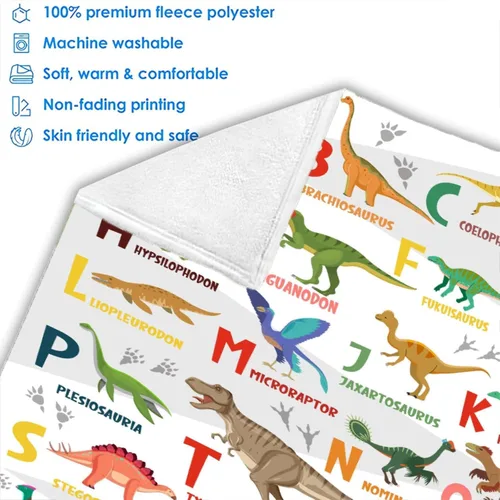 Miniatura 8 de Manta del alfabeto de dinosaurio, manta de dinosaurio para niños y niñas, franela suave y acogedora, ligera y cálida, 30 x 40 pulgadas para bebés